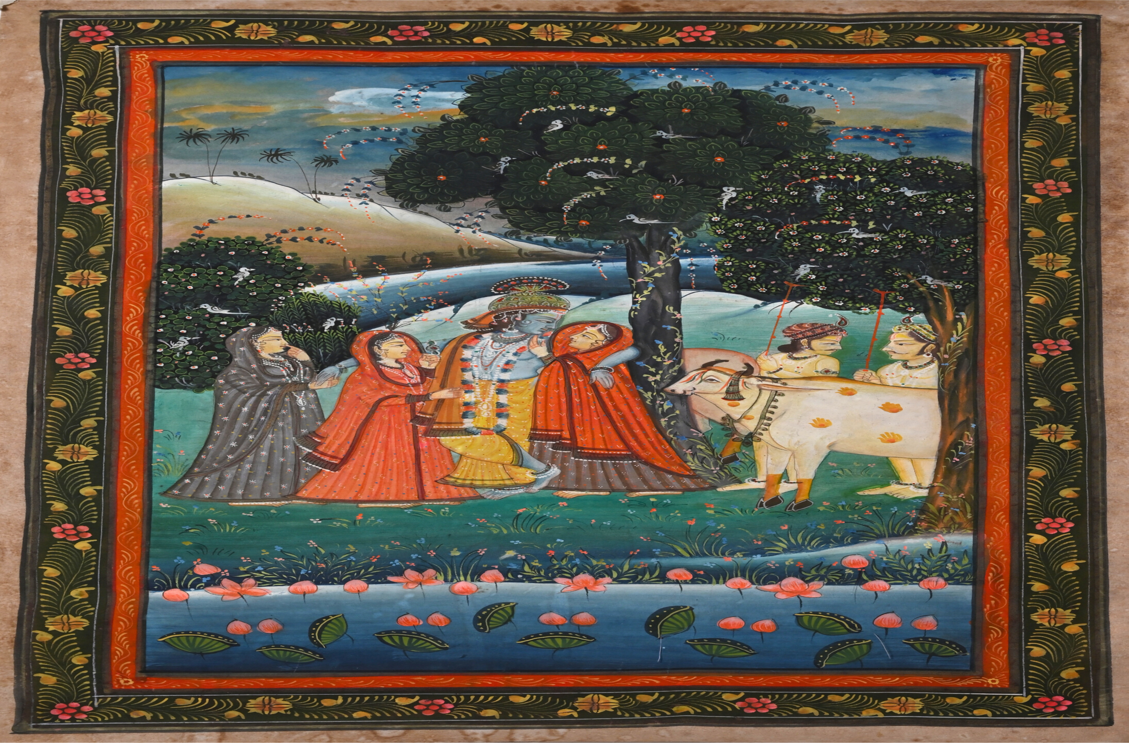 Krishna with Sacred Cow and Gopis