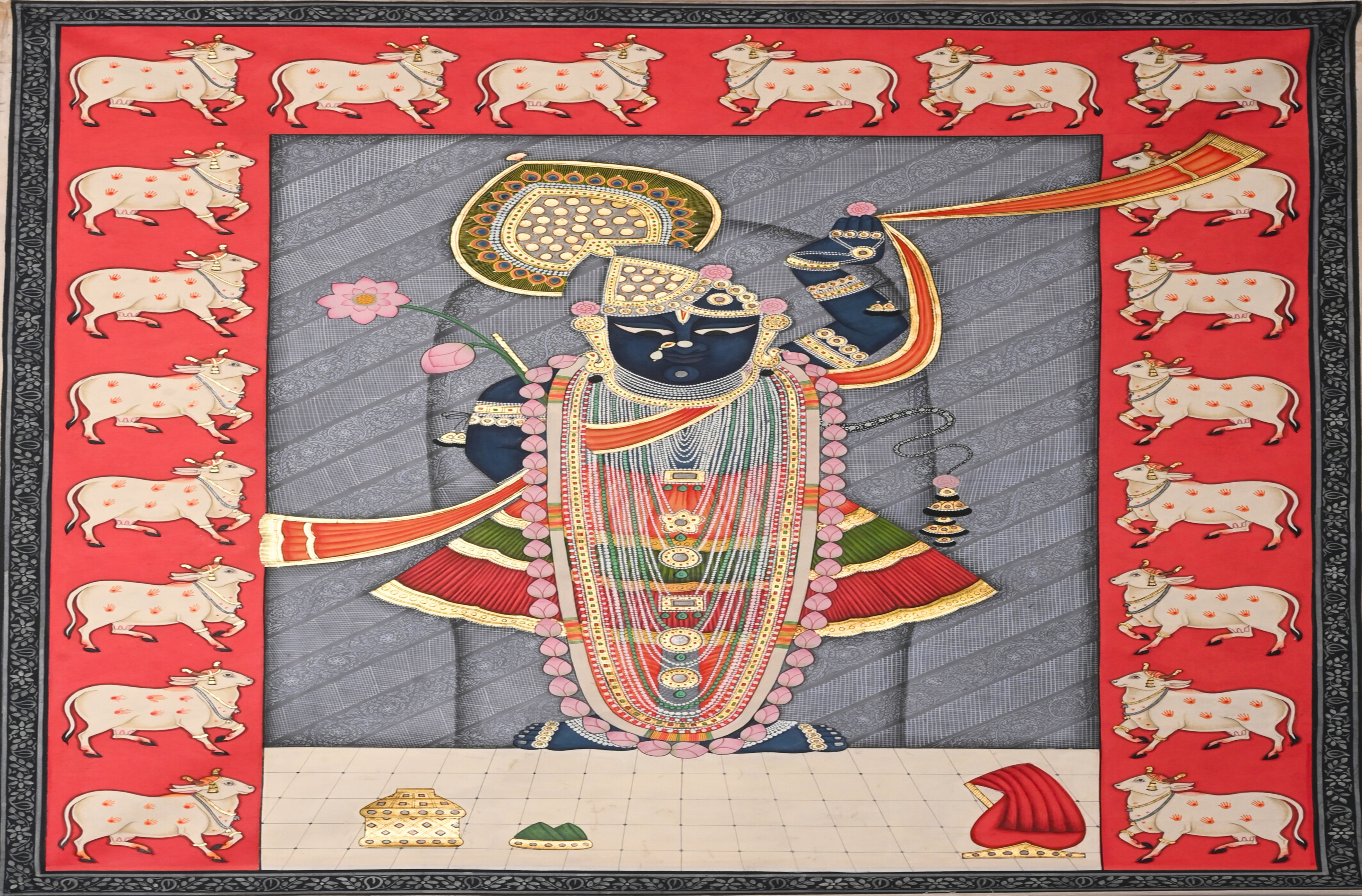 Shrinathji Pichwai Painting with Sacred Cows