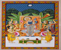 Traditional Rajasthani Pichwai Shrinathji Seva Scene Banana Leaf Backdrop