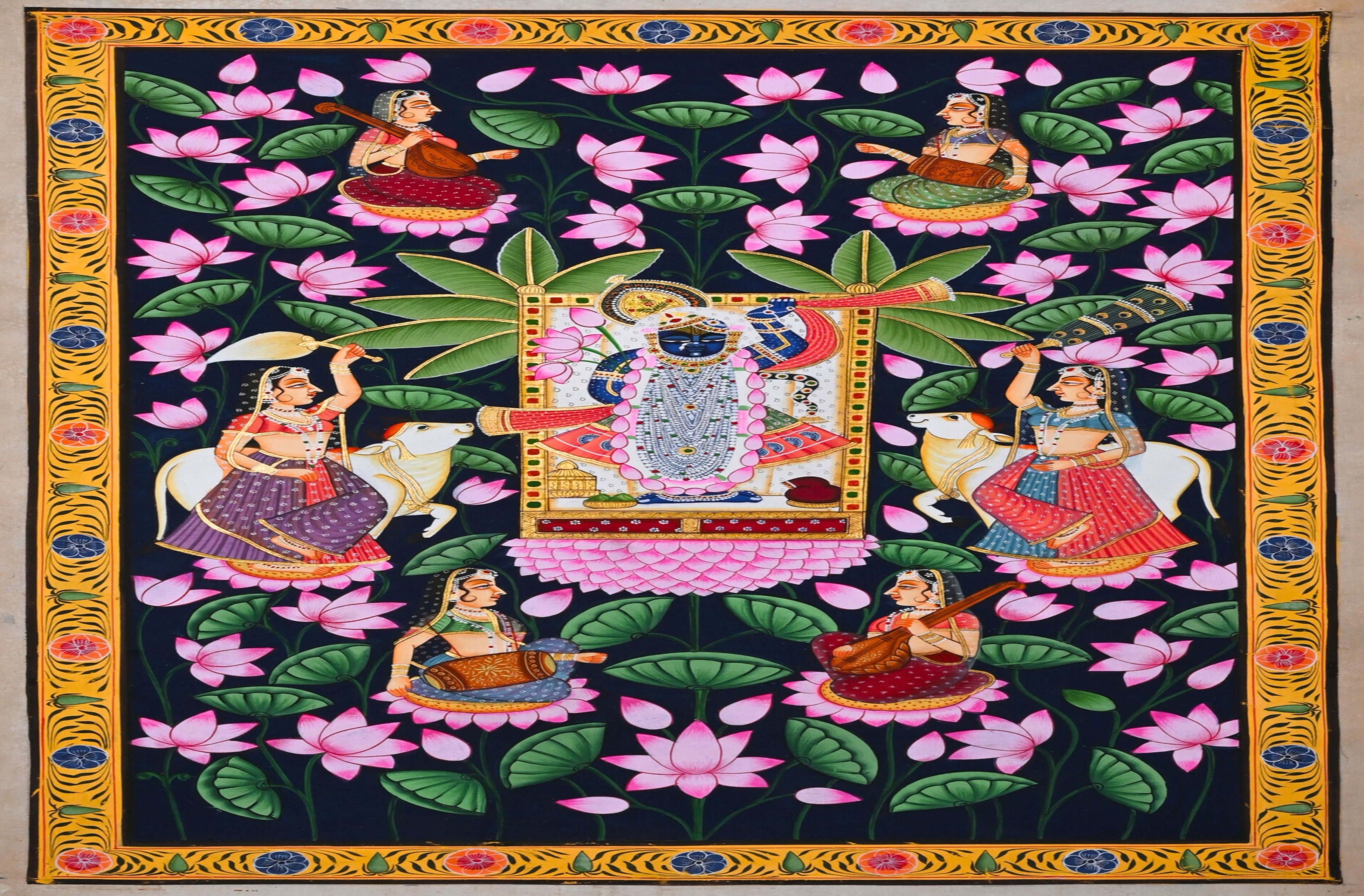 Krishna with Gopis Lotus Garden Pichwai Art